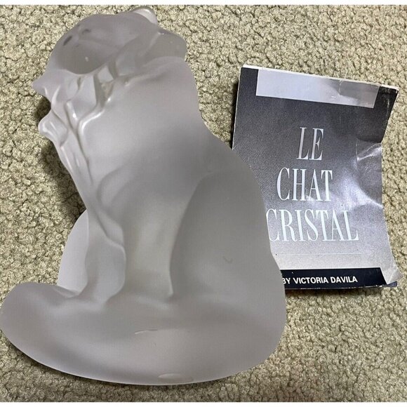1988 Franklin Mint Frosted Crystal 6 Lbs. Sitting 6” Cat Austria Victoria Davila